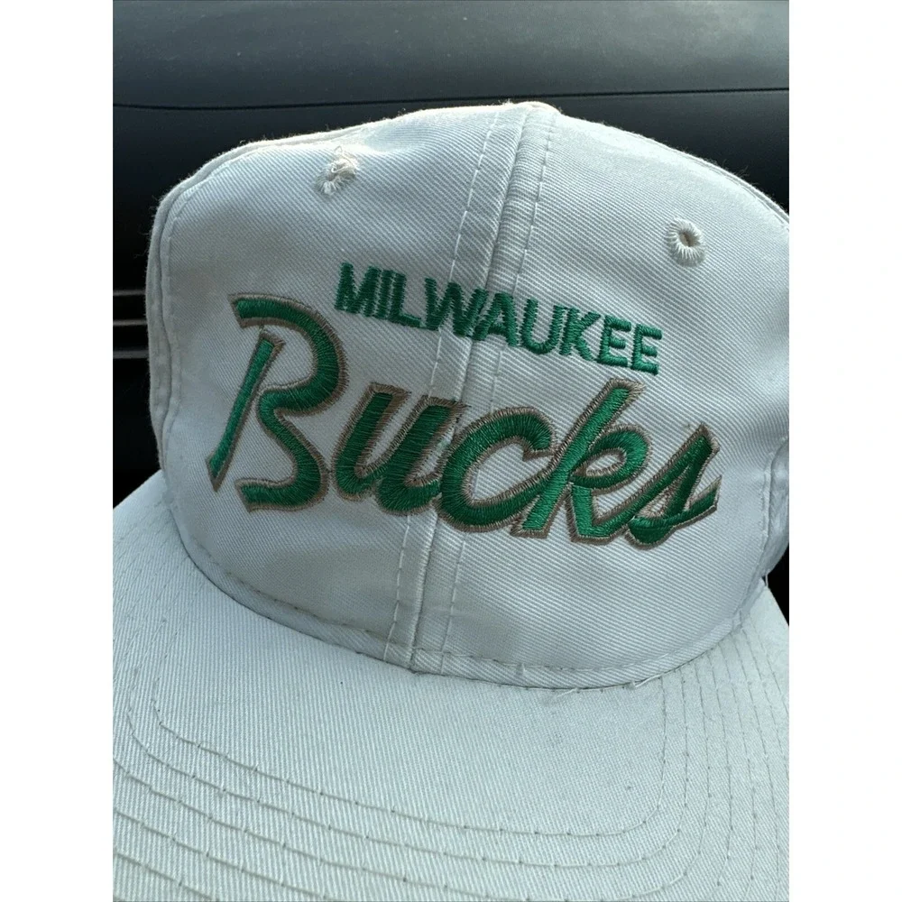 Vintage‎ Milwaukee Bucks Sports Specialties NBA Basketball White Hat Script RARE